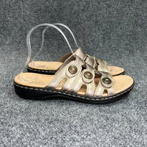Clarks Sandals‎ Women's Size 8.5 Bronze Leather Button Adjustable Comfort Slides